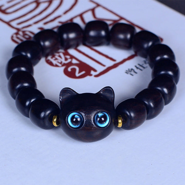 Buddha Stones, Ebenholz, Liuli-Glas, hübsches Katzen-Peace-Balance-Armband - Ebenholz 12 x 11 mm x 15 Perlen (Handgelenkumfang 14–16 cm) - image 16