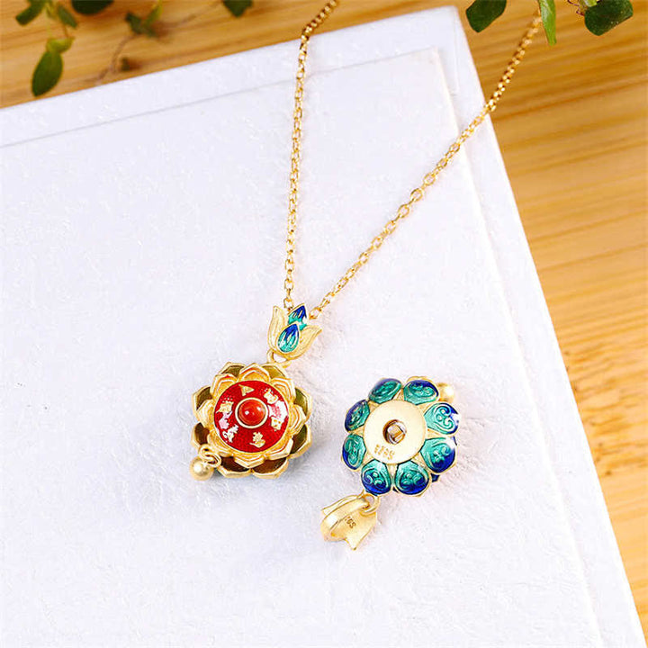 925 Sterling Silber Tibet Lotus Gebetsmühle Roter Achat Erleuchtung Halskette Anhänger - image 8