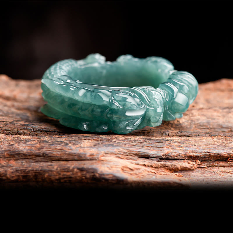 Buddha Stones Natürlicher Jade-Drachen-Erfolgsring