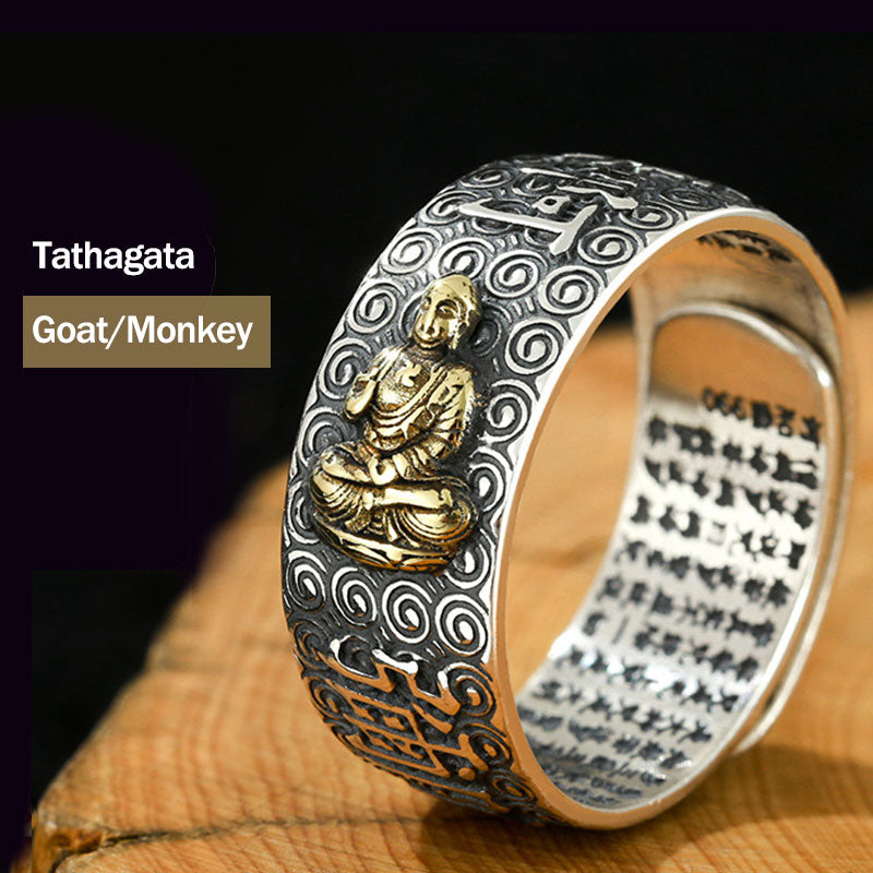 Verstellbarer Ring mit Buddha Stonesn, chinesischem Sternzeichen, Natal, Buddha, Reichtum, Glück