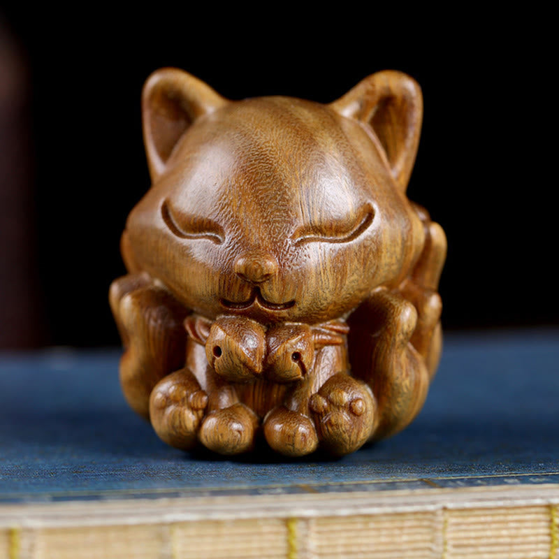 Buddha Stones, Mini-Neunschwänziger Fuchs, Elfenbein, Frucht, Sandelholz, grünes Sandelholz, Segensdekoration