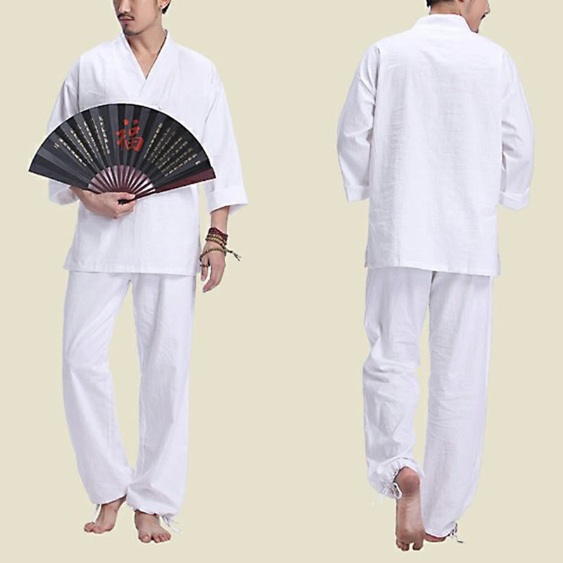 Buddha Stones, Meditation, Gebet, V-Ausschnitt, Design, Baumwollleinen, spirituelle Zen-Praxis, Yoga-Kleidung, Herren-Set - image 16