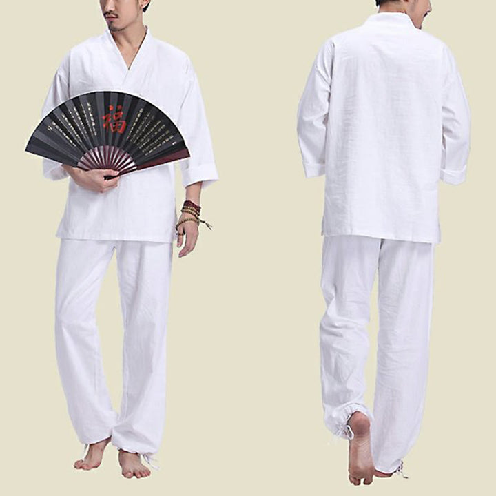 Buddha Stones, Meditation, Gebet, V-Ausschnitt, Design, Baumwollleinen, spirituelle Zen-Praxis, Yoga-Kleidung, Herren-Set - image 16