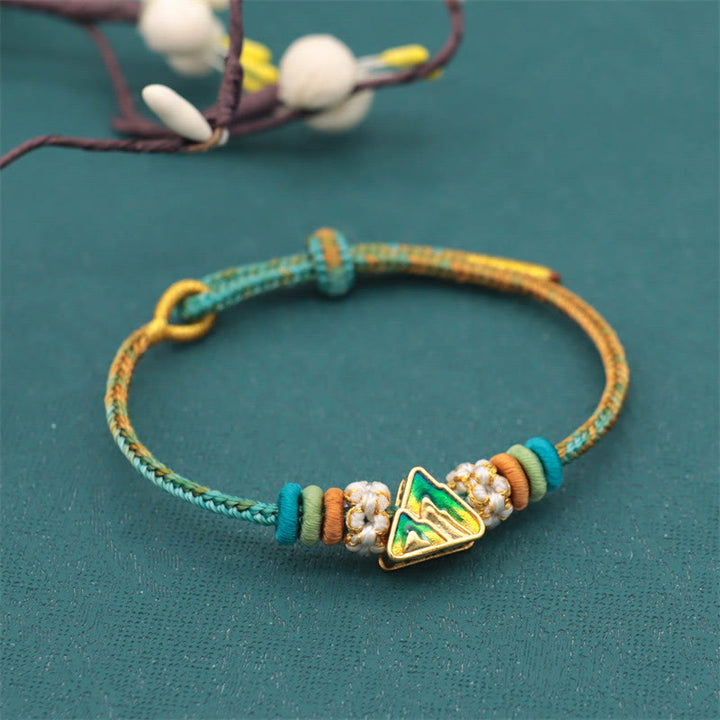 Buddha Stones Handgefertigtes achtfädiges Friedensknoten-Pfirsichblütenknoten-Glücksseil-geflochtenes Armband - Ein Panorama aus Flüssen und Bergen (Bergaccessoire) (Handgelenkumfang 14–18 cm) - image 12