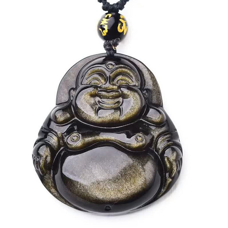 Buddha Stones Lachender Buddha Goldglanz-Obsidian-Reichtum-Halskettenanhänger - image 7