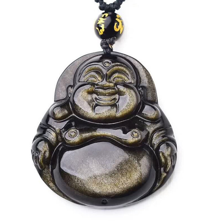 Buddha Stones Lachender Buddha Goldglanz-Obsidian-Reichtum-Halskettenanhänger - image 7