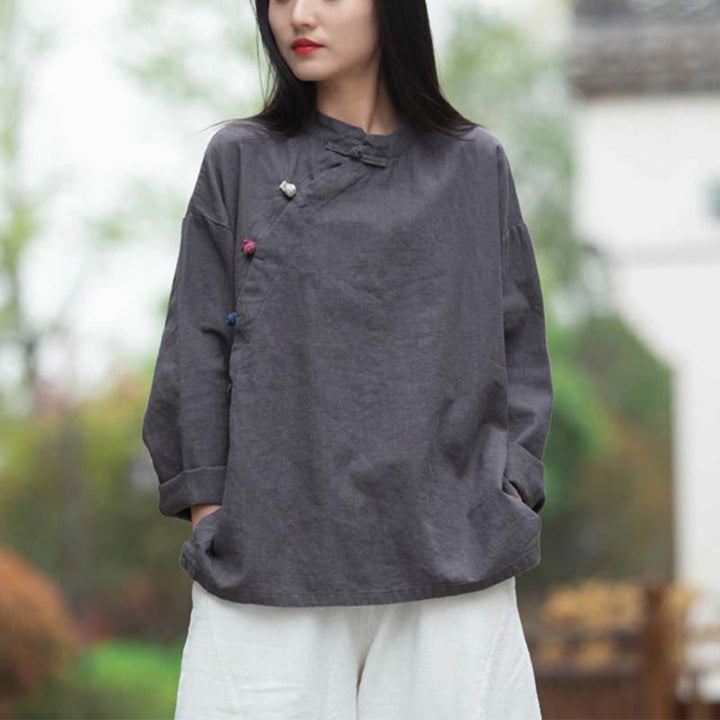 Buddha Stones Ramie Leinen Bluse Damen Shirt Top Chinesische Hanfu Stil Kleidung