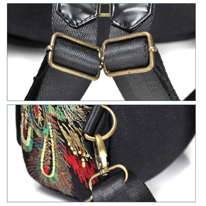 Rucksack aus Segeltuch mit Pfauenstickerei und Quasten - image 6