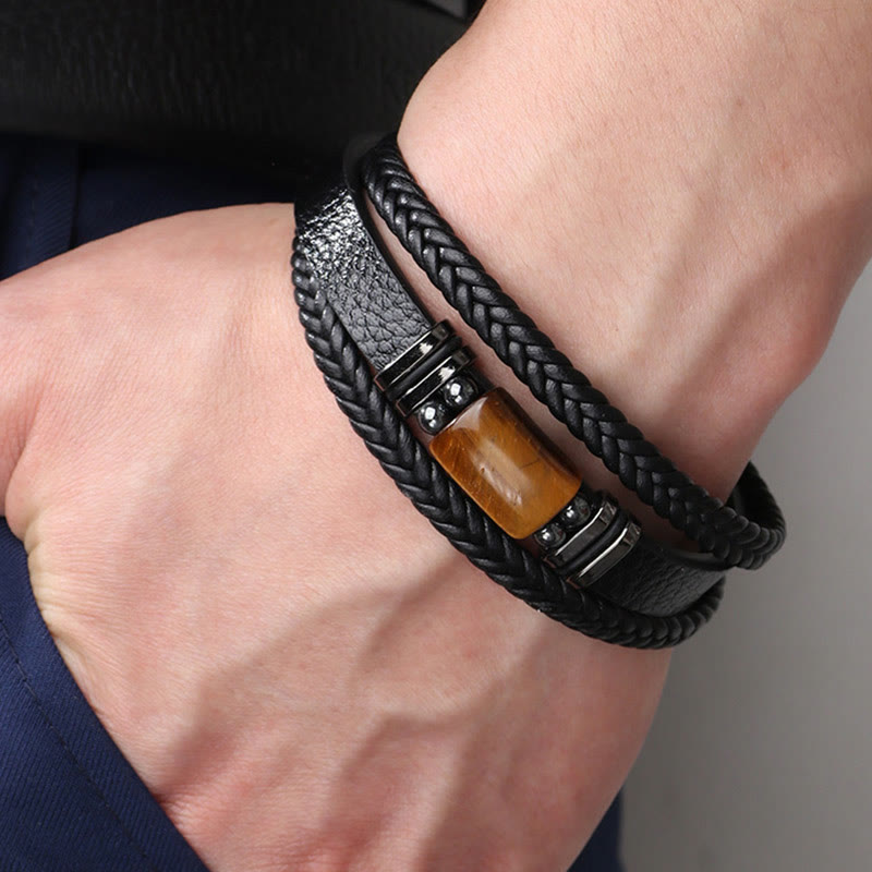 Buddha Stones Tiger Eye Power Magnetschnalle Mehrschichtiges Lederarmband - image 3