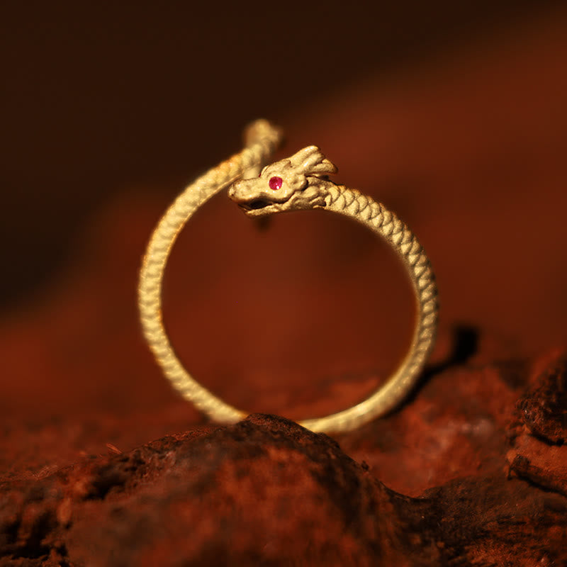 Buddha Stones 925 Sterling Silber Vintage Jahr des Drachen Glück Schutz Stärke verstellbarer Ring - image 1