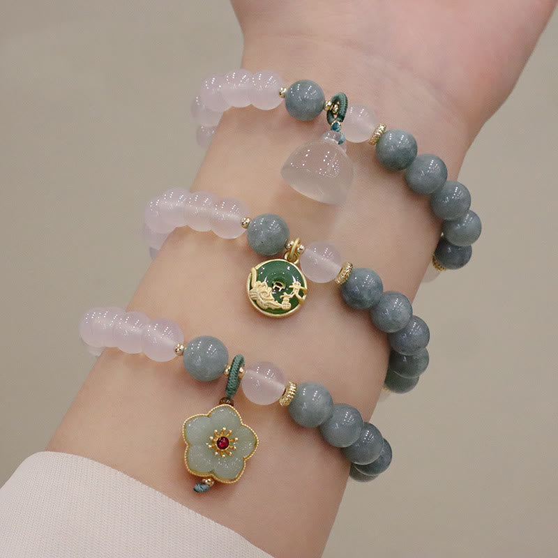 Buddha Stones Weiß Achat-Jade-Lotusblumen-Friedensschnallen-Schutzarmband - image 1
