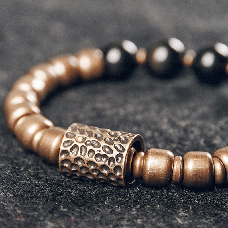 Buddha Stones ​​Lavastein Regenbogen-Obsidian Messing Unterstützungs-Heilarmband - image 12
