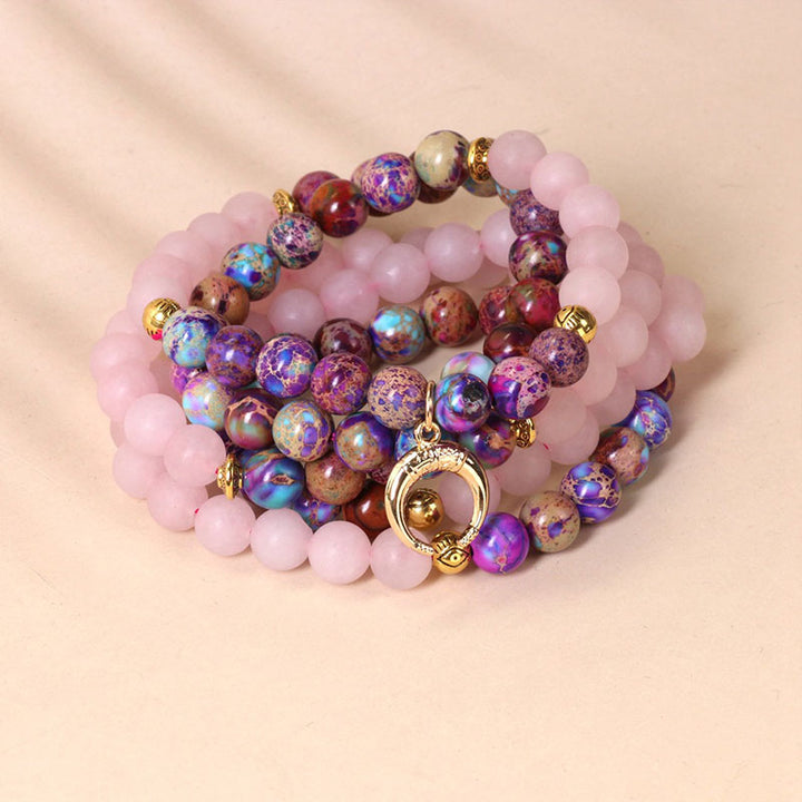 Buddha Stones 108 Perlen Miano echtes rosa Kristall-Mala-Heilarmband