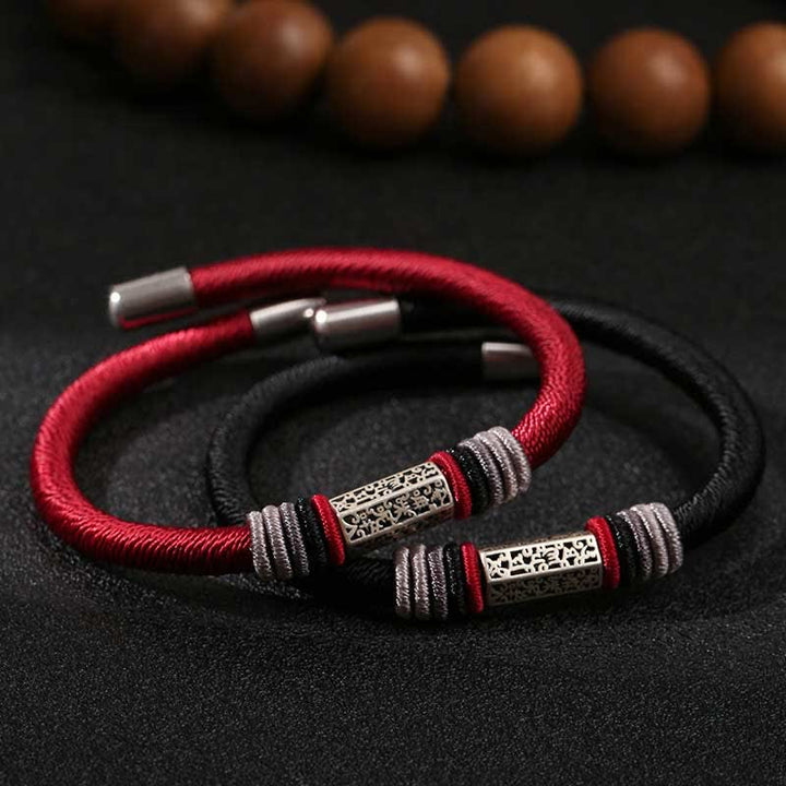 Buddha Stones 925 Sterling Silber Om Mani Padme Hum Peace Armband mit roter Schnur - image 2