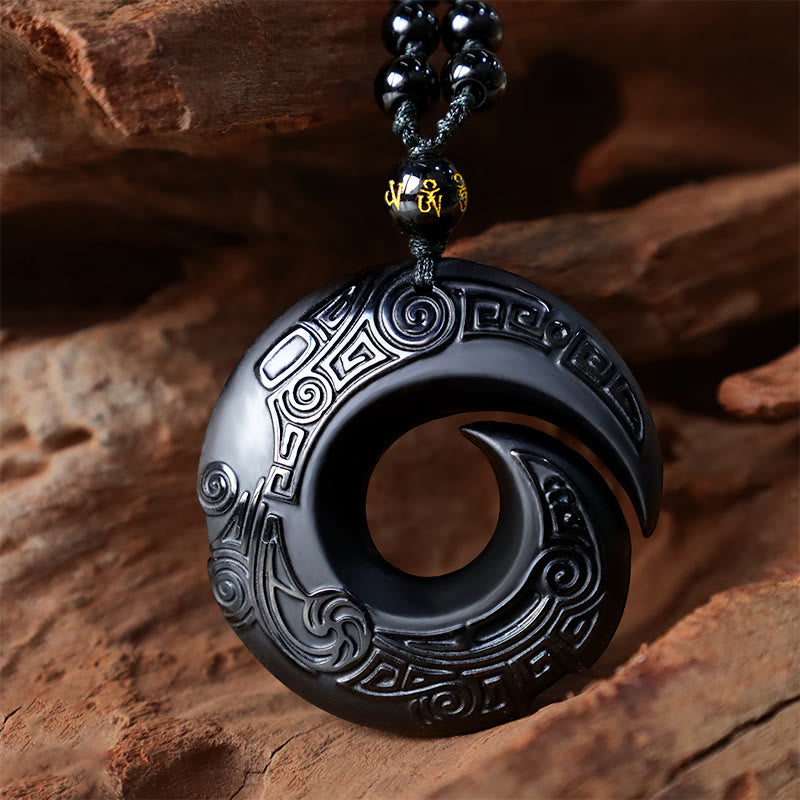 Buddha Stones Natürlicher schwarzer Obsidian-Eis-Obsidian-Stärke-Halsketten-Anhänger