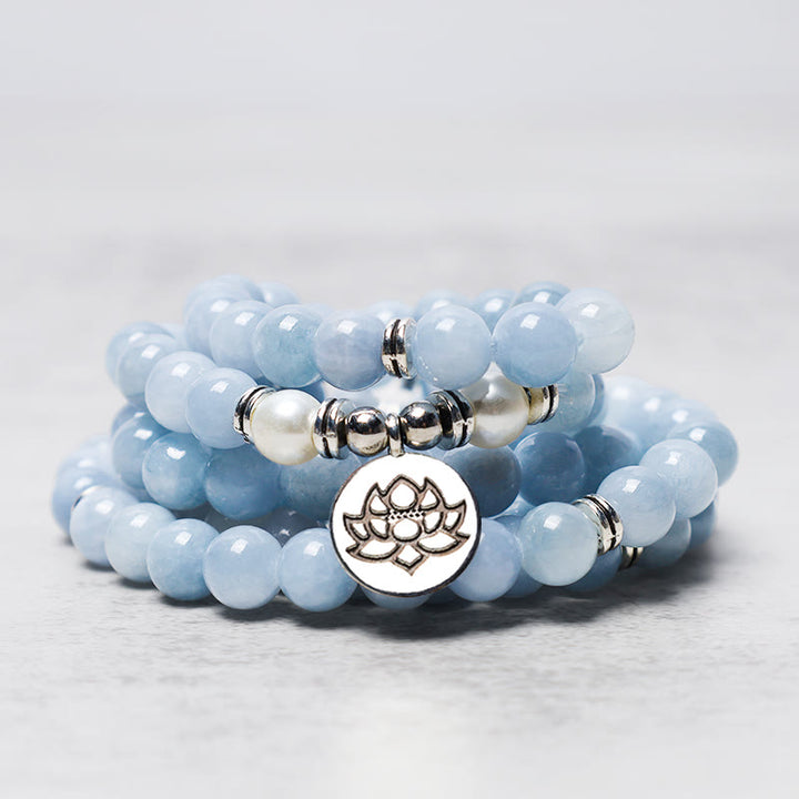 Buddha Stones 108 Mala Perlen Aquamarin Heilarmband