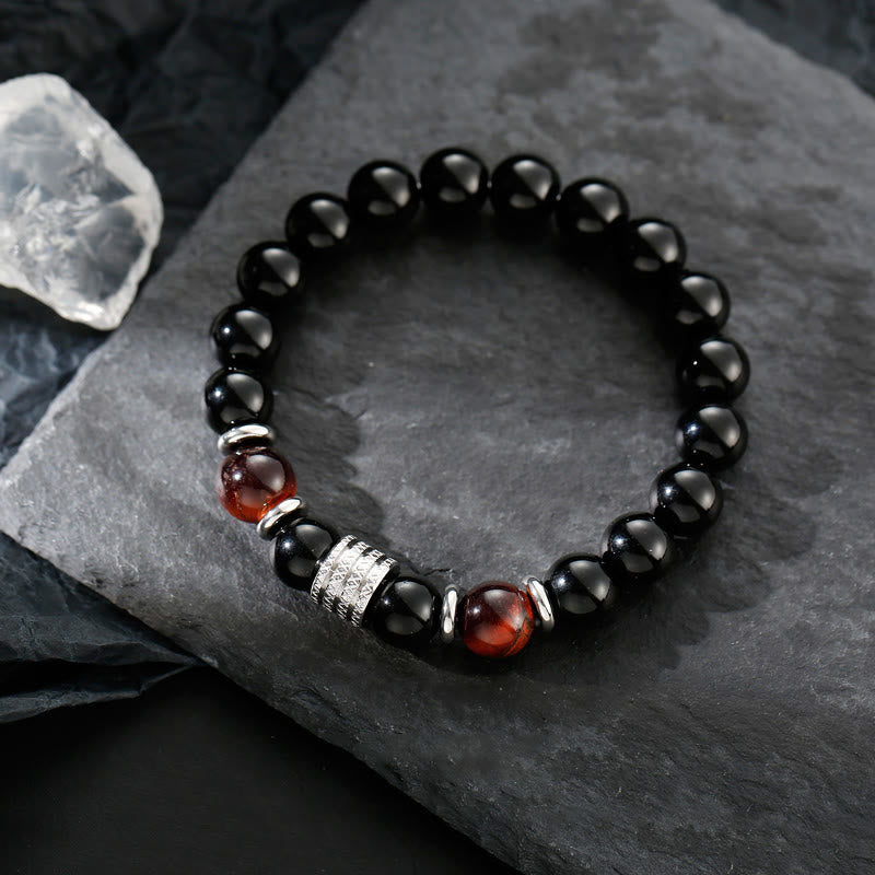 Buddha Stones natürliches schwarzes Obsidian-Tigerauge-Armband zur Krafterfüllung