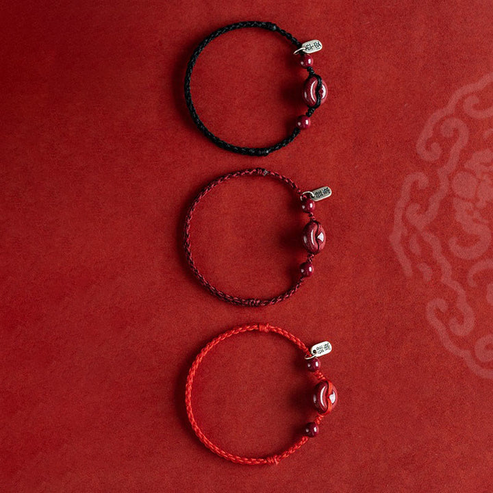 Buddha Stones, handgefertigt, Zinnober-Friedensschnalle, sicheres und gesundes Charm-Segen-Armband, Fußkettchen