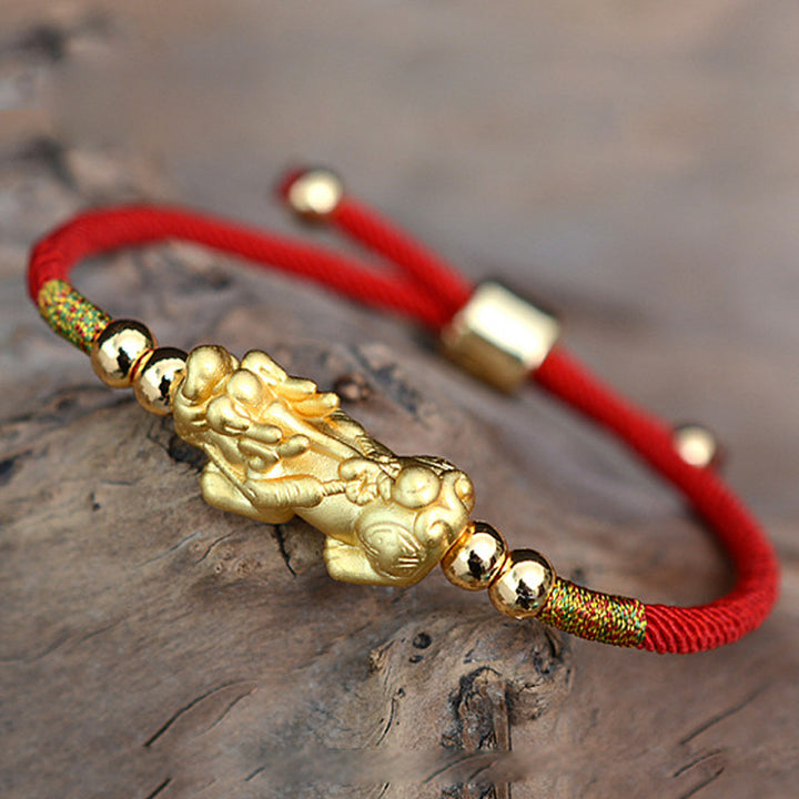 Buddha Stones 24K vergoldetes PiXiu Luck Red String Armband - image 2