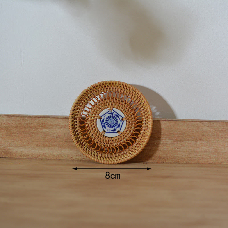 Keramik-Blumenmuster, Rattan-Tassenuntersetzer, Teetassen-Untersetzer - 8 cm Keramikuntersetzer - image 2