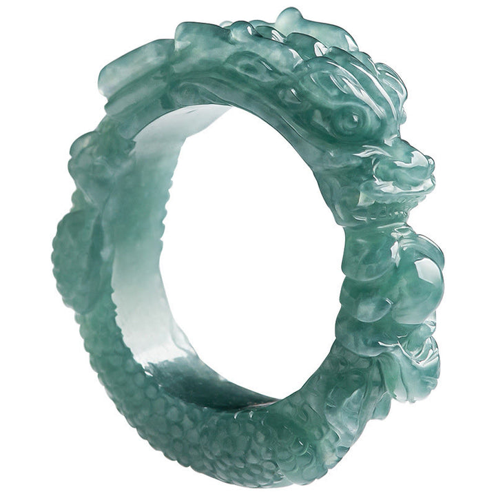 Buddha Stones Natürlicher Jade-Drachen-Erfolgsring