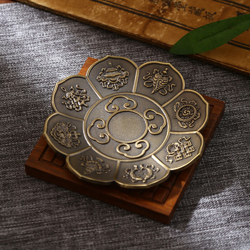 Buddha Stones, Lotus, Drache, Phönix, acht glückverheißende Symbole, Zinklegierung, Räucherstäbchenhalter, heilende Räuchergefäß-Dekoration - Acht glückverheißende Symbole aus Bronze (ohne Räucherloch) - image 11