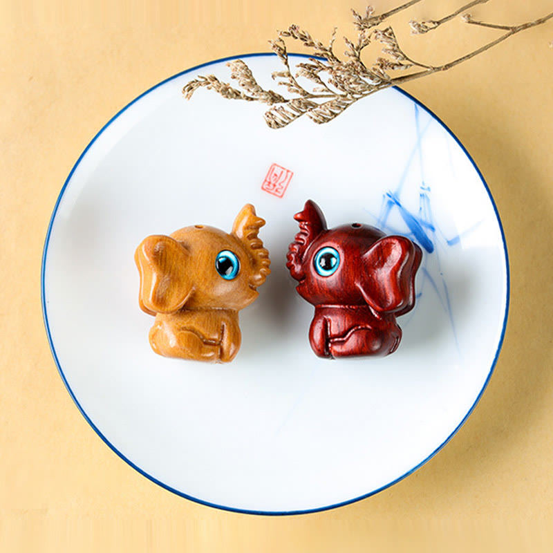 Buddha Stones, Sandelholz, kleines Blatt, rotes Sandelholz, grünes Sandelholz, glücklicher Mini-Elefant, geschnitzte Schutzdekoration