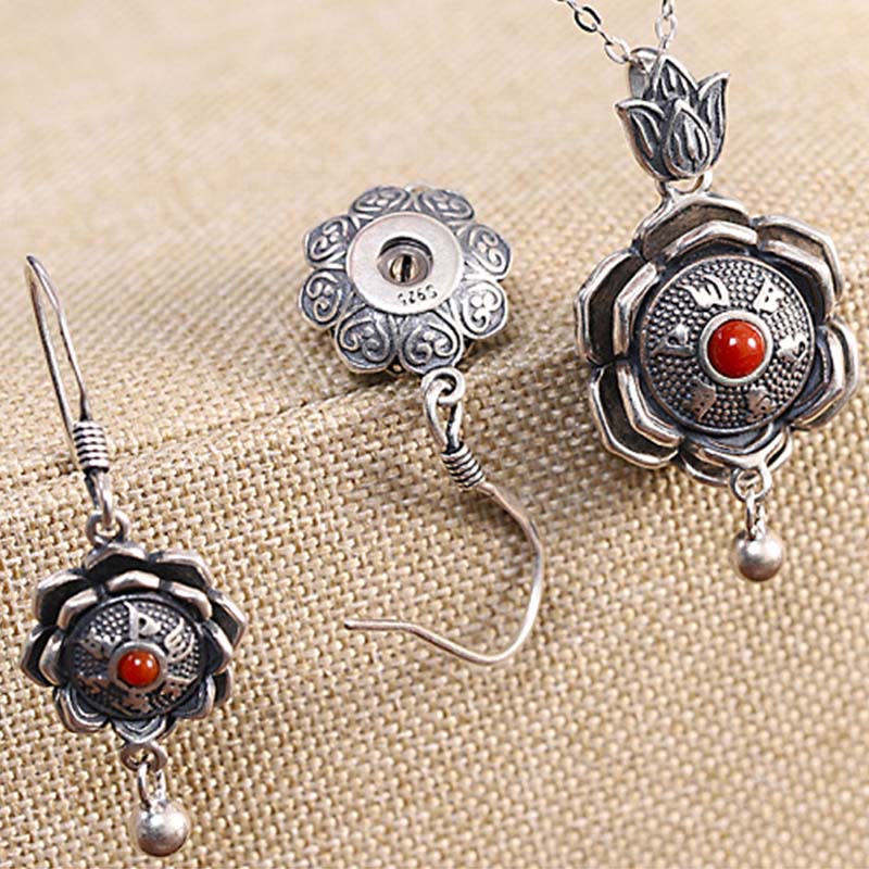 925 Sterling Silber Om Mani Padme Hum Lotus Peace Halskette Anhänger Ohrringe - image 8