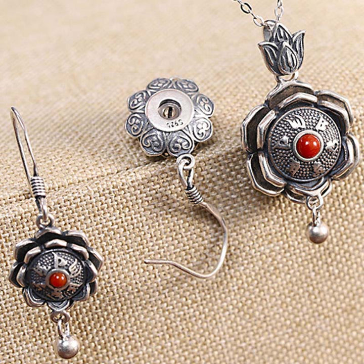 925 Sterling Silber Om Mani Padme Hum Lotus Peace Halskette Anhänger Ohrringe - image 8