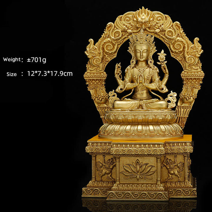 Shakyamuni Amitabha Medizin-Buddha-Figur, Gelassenheit, Kupferstatue, Heimdekoration - 10 cm Vierarmiger Avalokiteshvara & Sockel - image 13