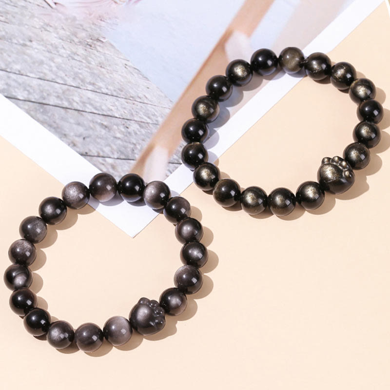 Buddha Stones Natürlicher Goldglanz-Obsidian, Silberglanz-Obsidian, niedliches Katzenpfotenkrallen-Reichtumsarmband - image 11