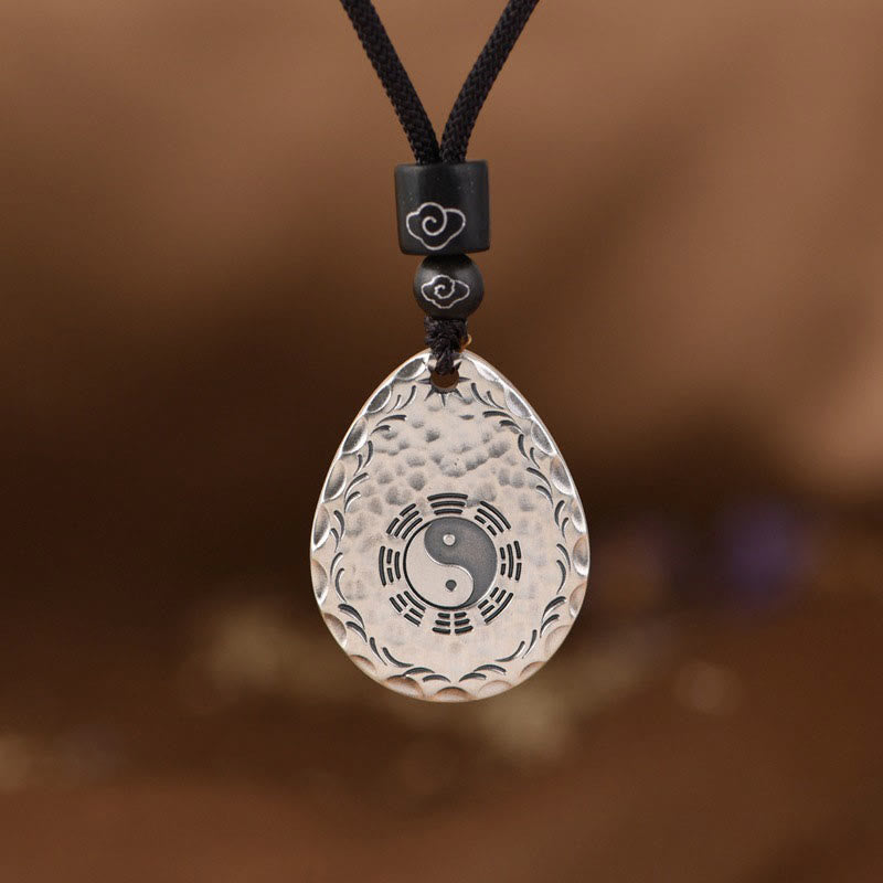 Buddha Stones Vintage 999 Sterling Silber Yin Yang Bagua Wassertropfen Design Balance Harmonie Halskette Anhänger - 999 Sterling Silber - image 1
