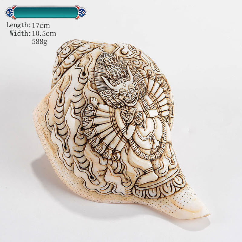 Tibetische handgemachte gravierte Shankha Buddha Avalokitesvara Conch Shell Reichtum Dekoration - Yamantaka Buddha 17,5 x 10,5 cm - image 14