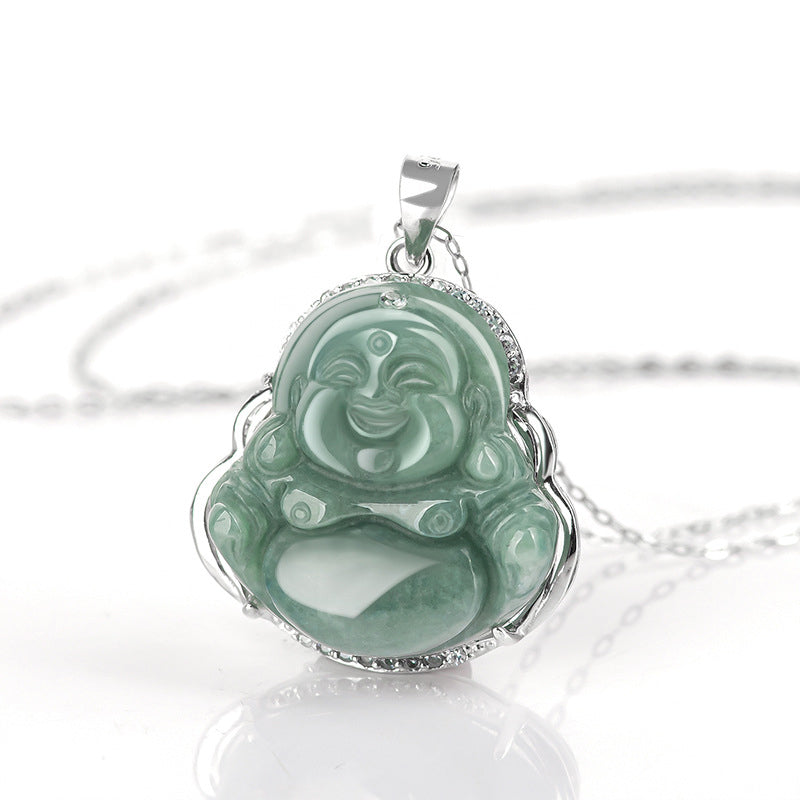 Buddha Stones 925 Sterling Silber Lachender Buddha Jade Fülle Halskette Kettenanhänger - image 4
