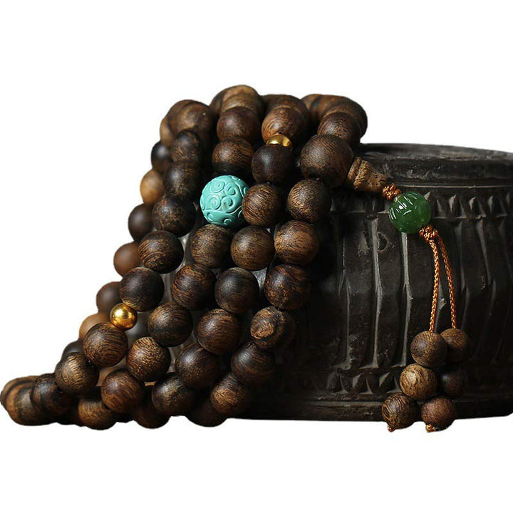 Buddha Stones 108 Mala Perlen Nha Trang Agarwood Türkis Gebet Meditationsarmband Mala