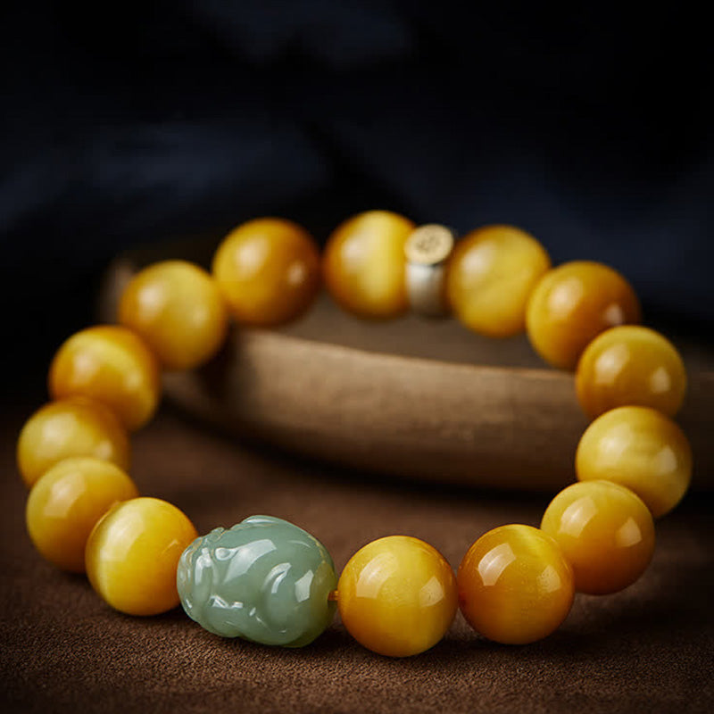 Chinesisches Sternzeichen Natal Buddha Tigerauge Pixiu Jade Schutzarmband