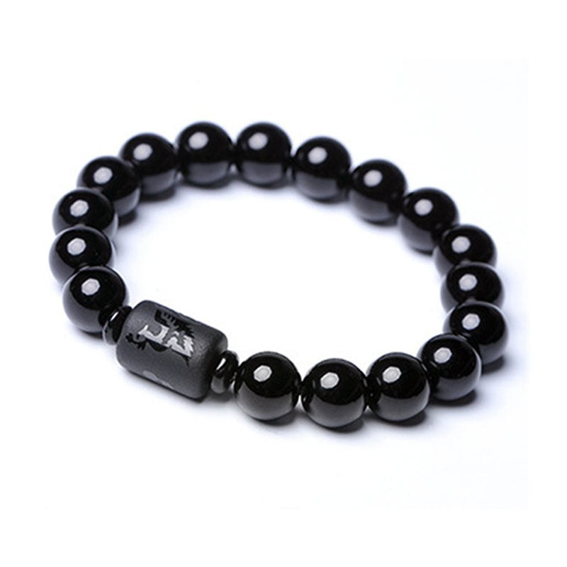 Buddha Stones Seelenreinigendes schwarzes Obsidian-Phoenix-Drachen-Armband