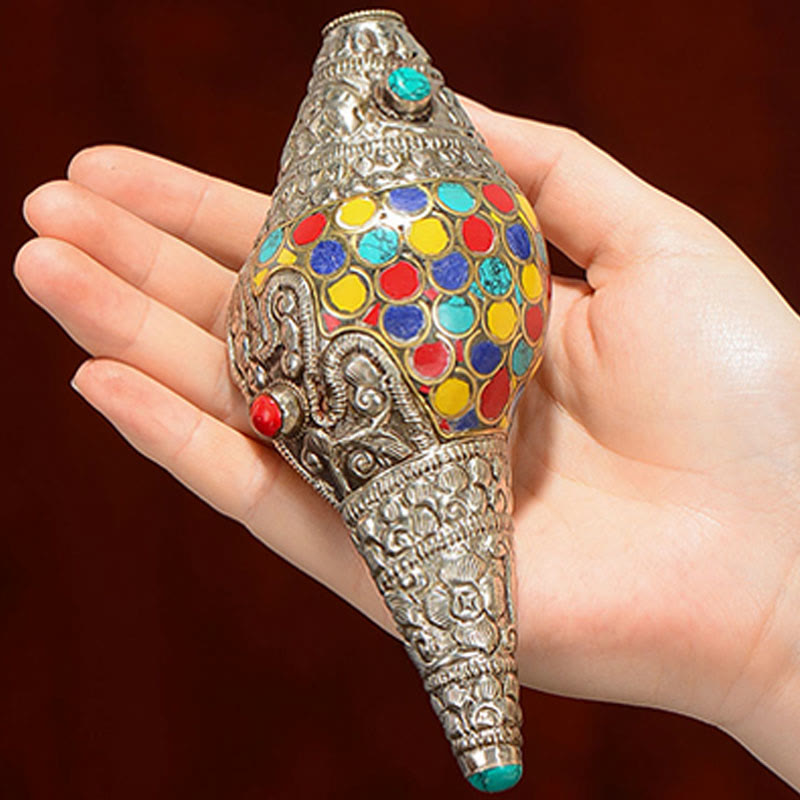 Tibetische handgefertigte natürliche Shankha bunte Muschelschale, Reichtum, Heimdekoration - image 11