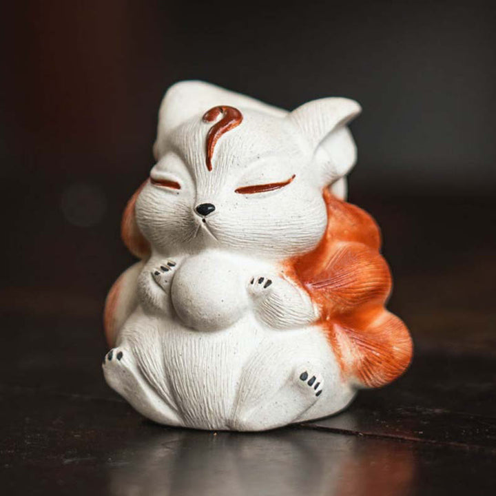 Buddha Stones, Mini-Fuchs mit neun Schwänzen, lila Ton, Glücksbringer, Schreibtisch-Dekoration