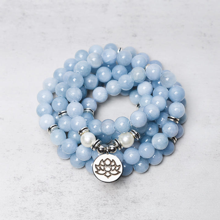 Buddha Stones 108 Mala Perlen Aquamarin Heilarmband