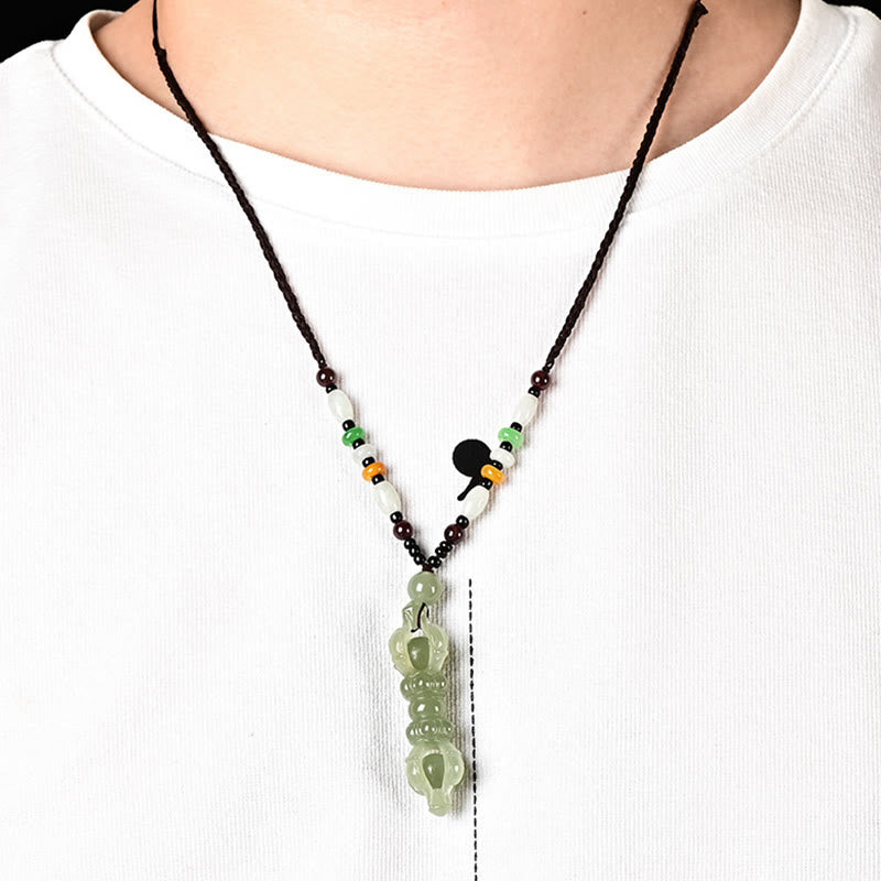 Tibetischer natürlicher Hetian Cyan Jade Weiß Jade Dorje Vajra gravierter Erfolgs-Halskettenanhänger - image 4