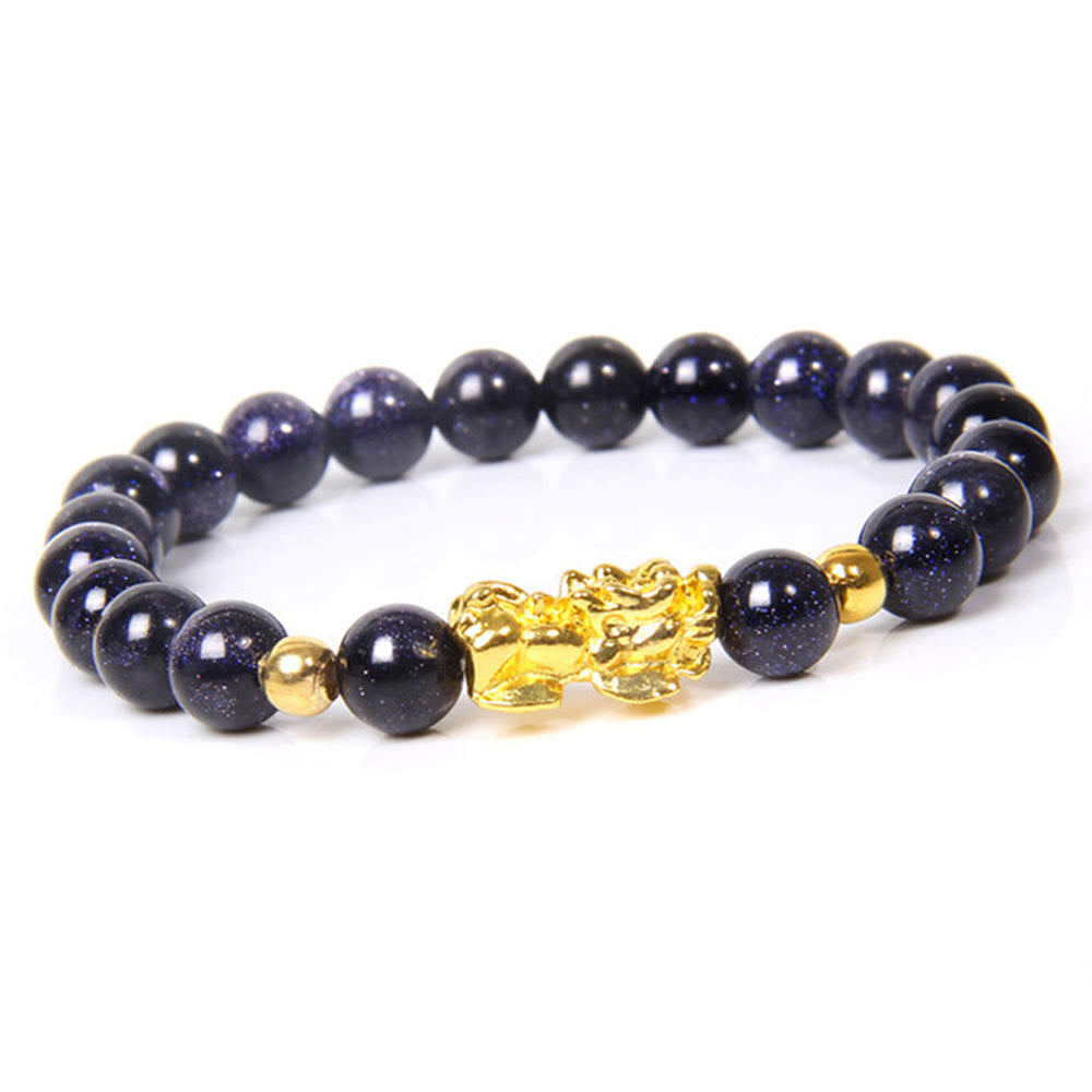 Buddha Stones FengShui Lucky Pixiu Obsidian Reichtumsarmband - Blauer Sandstein (Handgelenkumfang: 15-16 cm) - image 1