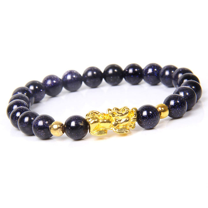 Buddha Stones FengShui Lucky Pixiu Obsidian Reichtumsarmband - Blauer Sandstein (Handgelenkumfang: 15-16 cm) - image 1