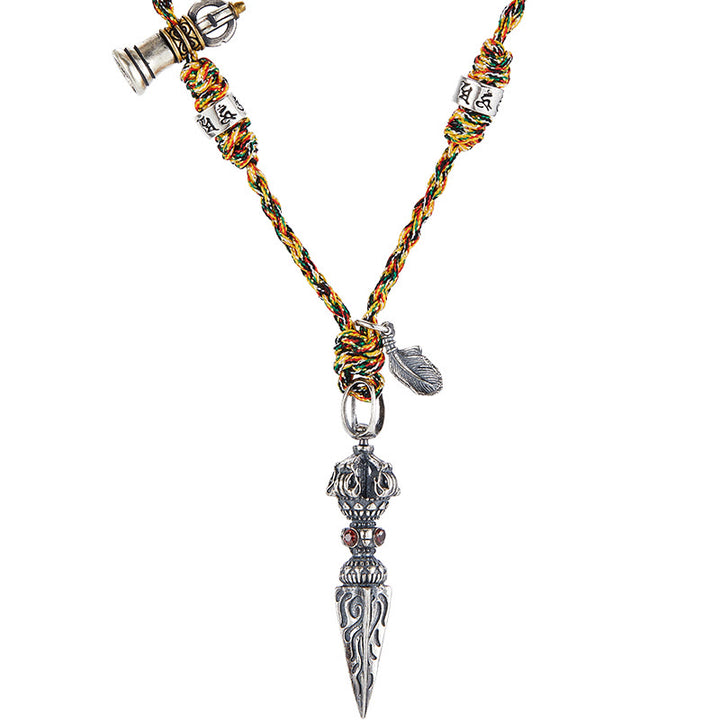 Tibetische handgemachte 925 Sterling Silber Dorje Vajra Om Mani Padme Hum Feder Stärke Halskette Anhänger - image 12