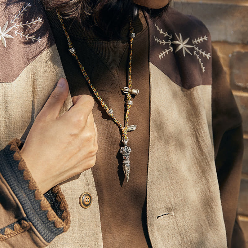 Tibetische handgemachte 925 Sterling Silber Dorje Vajra Om Mani Padme Hum Feder Stärke Halskette Anhänger - image 4