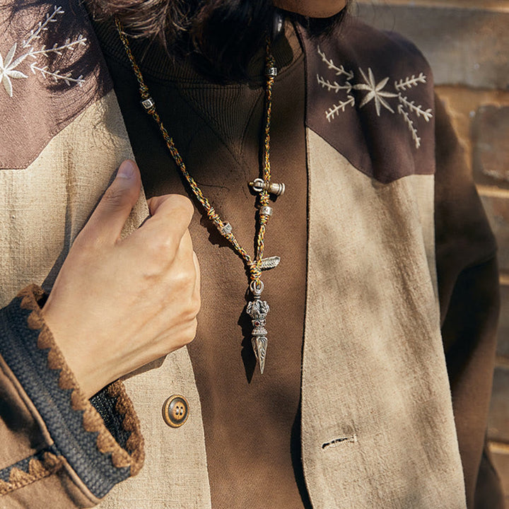 Tibetische handgemachte 925 Sterling Silber Dorje Vajra Om Mani Padme Hum Feder Stärke Halskette Anhänger - image 4