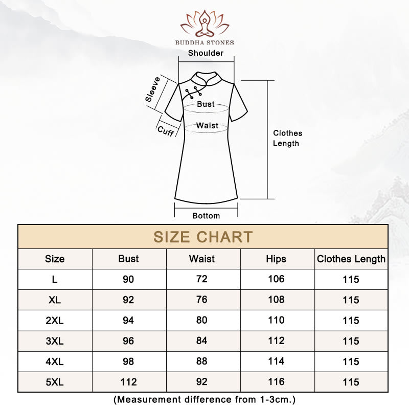Buddha Stones Vintage Auspicious Clouds Leaf Print Cheongsam Kleid Damen Qipao Kleid - Schwarzes Blatt - Größentabelle - image 15