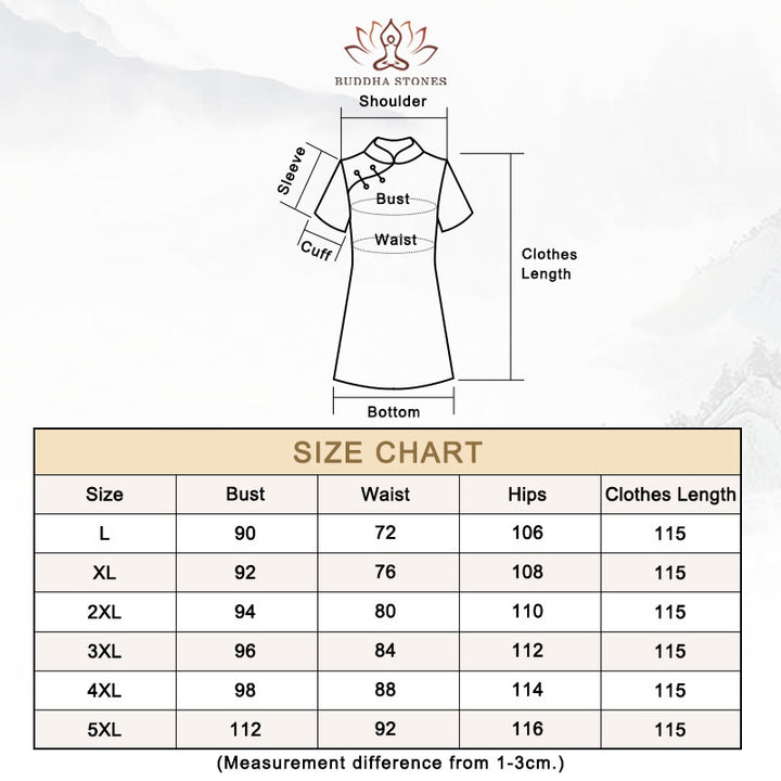 Buddha Stones Vintage Auspicious Clouds Leaf Print Cheongsam Kleid Damen Qipao Kleid - Schwarzes Blatt - Größentabelle - image 15