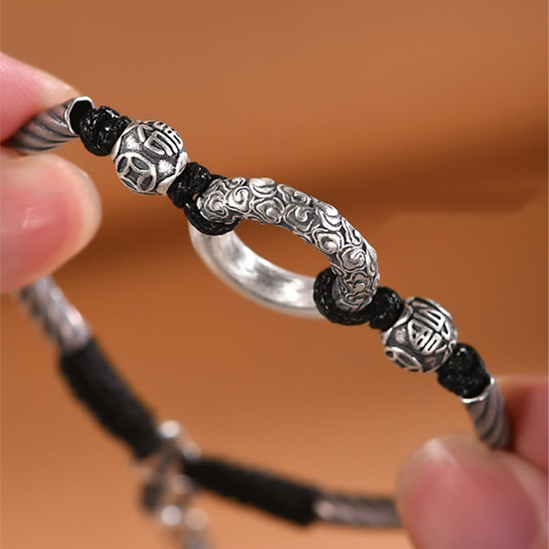 Buddha Stones 999 Sterling Silber Friedensschnalle mit Fu-Zeichen, Kupfermünze, Glückswolken-Armband - image 3
