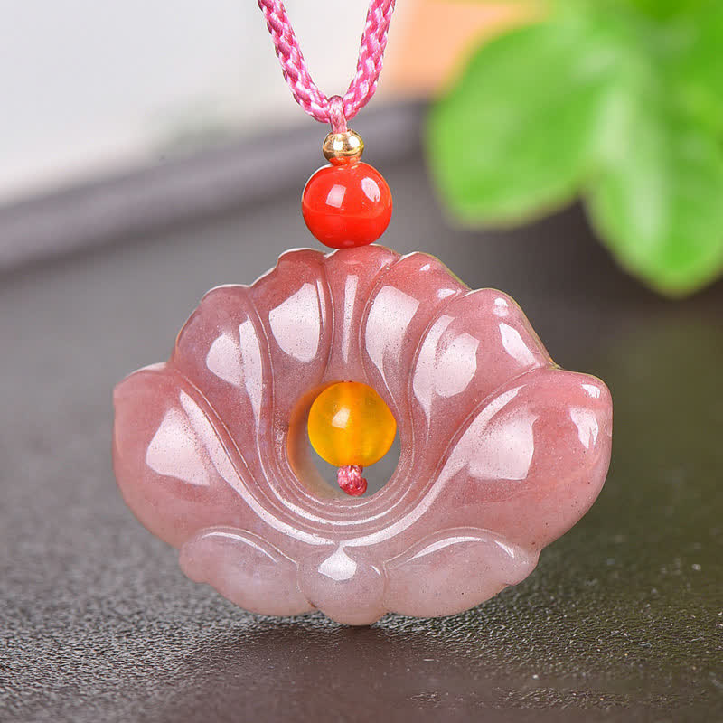 Rosa goldene Seiden-Jade-Lotusblume-Reichtum-Halsketten-Anhänger - image 1